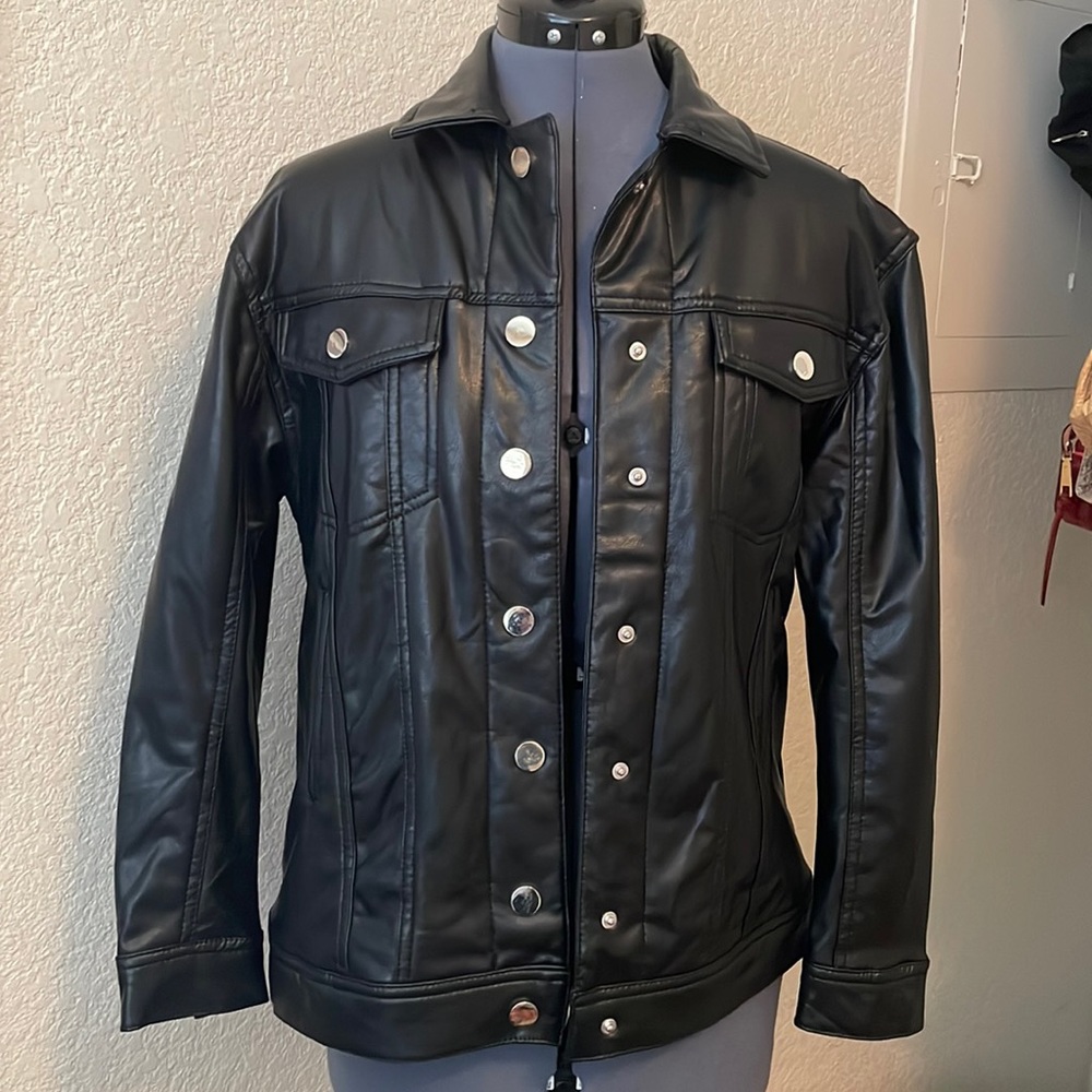 Black Faux Leather Oversized Motorcycle Jacket “90’s Vintage Inspired”